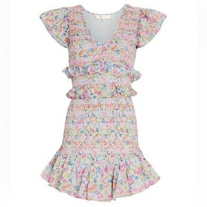 LoveShackFancy Sonora Smocked Floral Mini Dress Size XS, worn once.